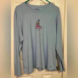 Life is Good Women’s *XL* Relaxed Fit Long Sleeve Light Blue Graphic Tshirt